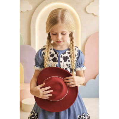 Conjunto Vestido e Colete Infantil Fazendinha Vaquinha Boiadeira Laço