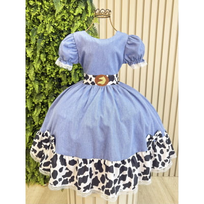 Conjunto Vestido e Colete Infantil Fazendinha Vaquinha Boiadeira Laço