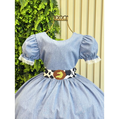 Conjunto Vestido e Colete Infantil Fazendinha Vaquinha Boiadeira Laço