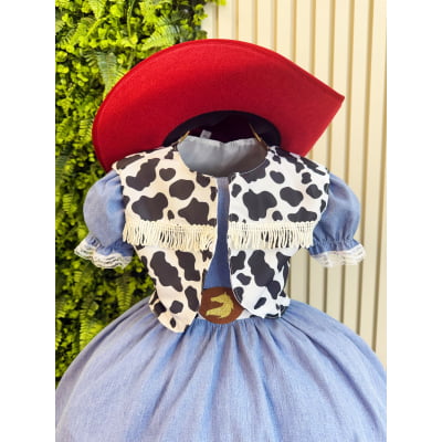 Conjunto Vestido e Colete Infantil Fazendinha Vaquinha Boiadeira Laço