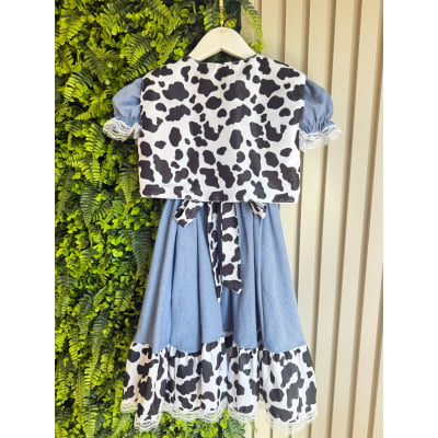 Conjunto Vestido e Colete Infantil Fazendinha Vaquinha Boiadeira Laço