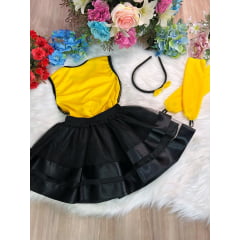 Fantasia Infantil Abelhinha Blusa Saia Tiara e Luva Amarelo