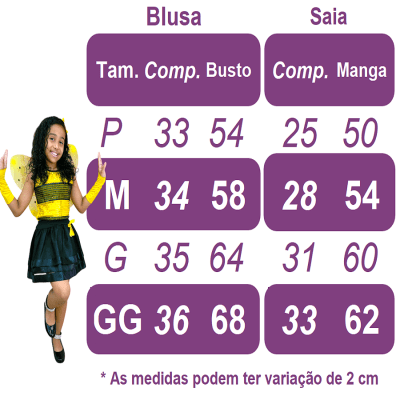 Fantasia Infantil Abelhinha Blusa Saia Tiara e Luva Amarelo