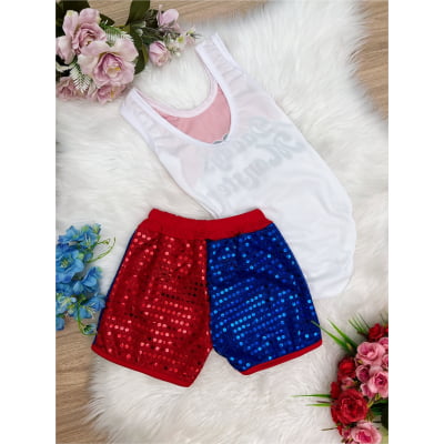 Fantasia Infantil Arlequina Brilho Body e Shorts