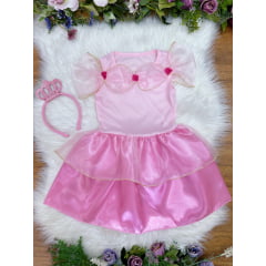 Fantasia Infantil Aurora e Bela Adormecida Rosa Com Tiara