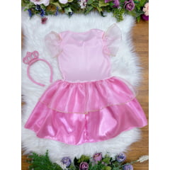 Fantasia Infantil Aurora e Bela Adormecida Rosa Com Tiara