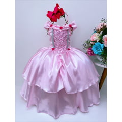 Fantasia Infantil Aurora e Bela Adormecida Rosa e Renda Pink