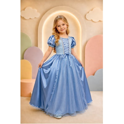 Fantasia Infantil azul Princesa brilho Festas