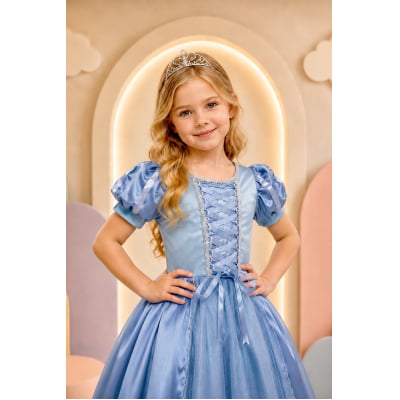 Fantasia Infantil azul Princesa brilho Festas