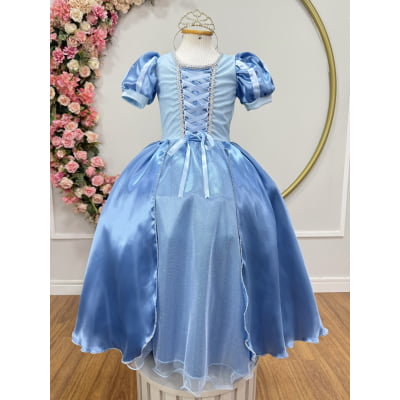 Fantasia Infantil azul Princesa brilho Festas