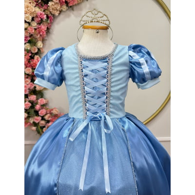 Fantasia Infantil azul Princesa brilho Festas