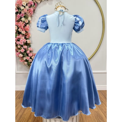 Fantasia Infantil azul Princesa brilho Festas