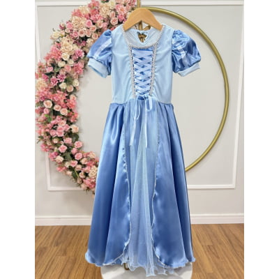 Fantasia Infantil azul Princesa brilho Festas