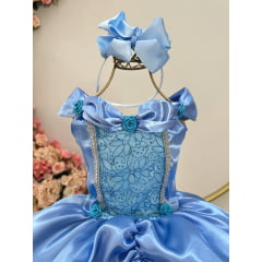 Fantasia Infantil Azul Princesas Frozen e Cinderela Festas