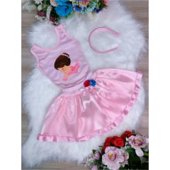 Fantasia Infantil Bailarina Rosa Body e Saia Luxo