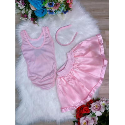 Fantasia Infantil Bailarina Rosa Body e Saia Luxo