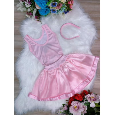 Fantasia Infantil Bailarina Rosa Body e Saia Luxo