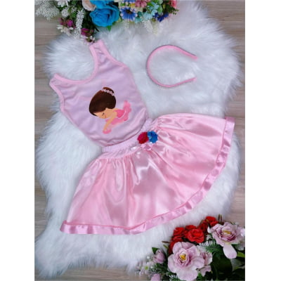 Fantasia Infantil Bailarina Rosa Body e Saia Luxo