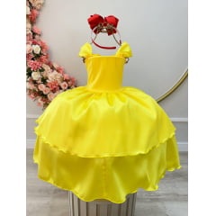 Fantasia Infantil Bela e a Fera Amarelo Com Renda Dourada