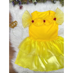 Fantasia Infantil Bela e a Fera Amarelo com Tiara