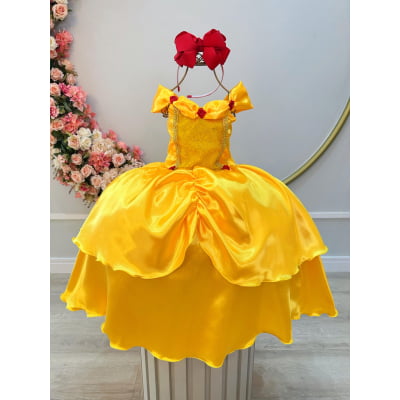 Fantasia Infantil Bela e a Fera Amarelo Festas