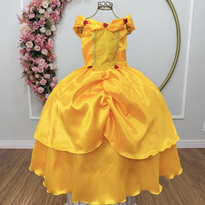 Fantasia Infantil Bela e a Fera Amarelo Ouro Festas Fantasia Infantil Bela e a Fera Amarelo Ouro Festas
