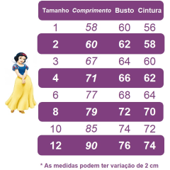 Fantasia Infantil da Branca de Neve Acompanha a Tiara Luxo