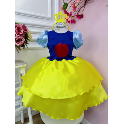 Fantasia Infantil Branca de Neve C/Tiara, em Cetim e Helanca