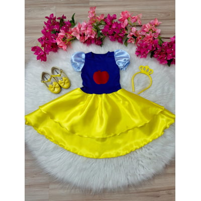 Fantasia Infantil Branca de Neve C/Tiara, em Cetim e Helanca