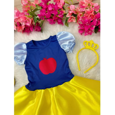 Fantasia Infantil Branca de Neve C/Tiara, em Cetim e Helanca