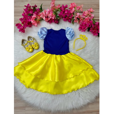 Fantasia Infantil Branca de Neve C/Tiara, em Cetim e Helanca