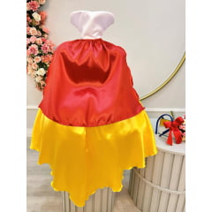 Fantasia Infantil Branca de Neve Amarelo Ouro Capa Tiara