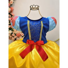 Fantasia Infantil Branca de Neve Amarelo Ouro Capa Tiara