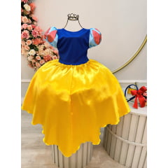 Fantasia Infantil Branca de Neve Amarelo Ouro Capa Tiara
