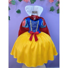 Fantasia Infantil Branca de Neve Amarelo Ouro Capa Tiara