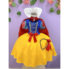 Fantasia Infantil Branca de Neve Amarelo Ouro Capa Tiara