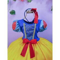 Fantasia Infantil Branca de Neve Amarelo Ouro Capa Tiara