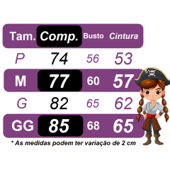 Fantasia Infantil Capitã Pirata Acompanha o Lenço de Cabelo Festas