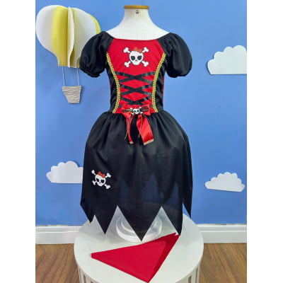 Fantasia Infantil Capitã Pirata Acompanha o Lenço de Cabelo Festas