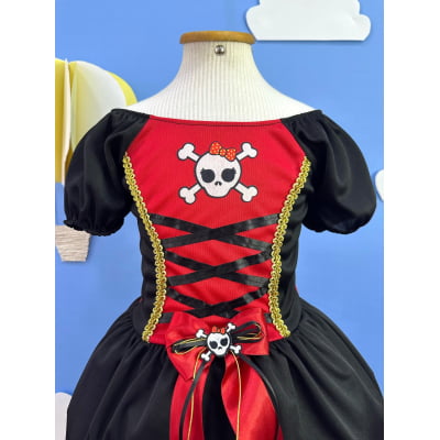Fantasia Infantil Capitã Pirata Acompanha o Lenço de Cabelo Festas