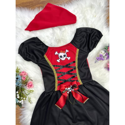 Fantasia Infantil Capitã Pirata Acompanha o Lenço de Cabelo Festas