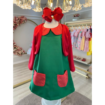 Fantasia Infantil Chiquinha, Verde/Vermelho, em Helanca