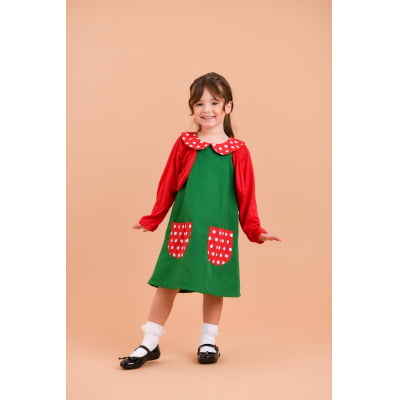 Fantasia Infantil Chiquinha Verde e Vermelho Festas Luxo