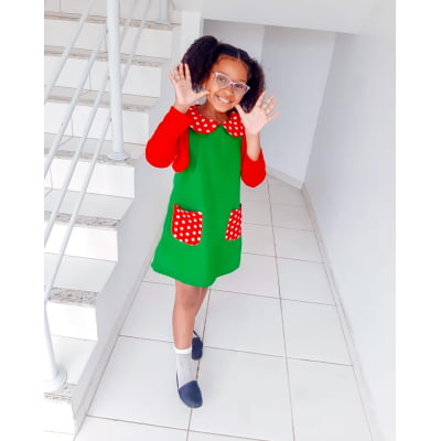 Fantasia Infantil Chiquinha Verde e Vermelho Festas Luxo