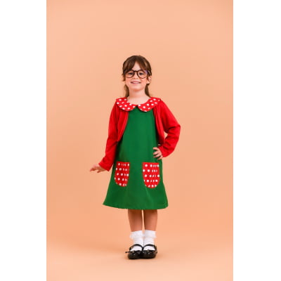 Fantasia Infantil Chiquinha, Verde/Vermelho, em Helanca