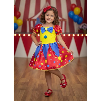 Vestido Infantil Colorida Palhacinha Festas