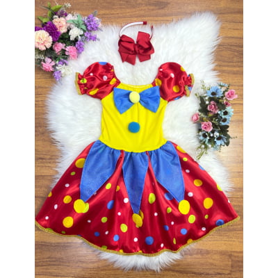 Vestido Infantil Colorida Palhacinha Festas