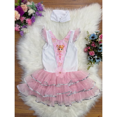 Fantasia Infantil Bailarina C/ Faixa Cabelo, em Helanca e Tule Glitter