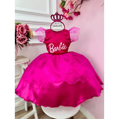 Fantasia Infantil Barbie C/Tiara, em Cetim, Helanca e Tule