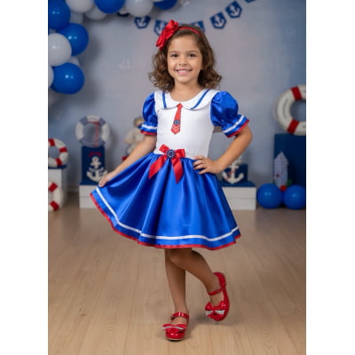 Fantasia Infantil de Marinheira, em Cetim e Helanca